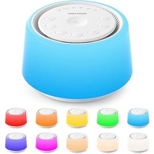 White Noise Machine with Night Light, 30 Soothing Sounds Portable Sound Machine for Baby and Adults, 10 Color Night Light, 5 Timer Options, Memory Function,Compact for Travel (White)