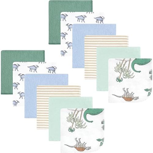 Hudson Baby Unisex Baby Flannel Washcloths, Boy Dino World 12Pk, One Size