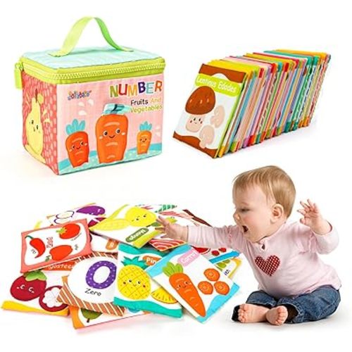 Jollybaby Reusable Soft Flash Cards for Baby 0-6-12-18 Months, Preschool Learning Resource Toys for Toddler 0-1-2-3-4 Years, Montessori Sensory Sight Words Numbers Toys for 0-6-12 Months Baby Gift