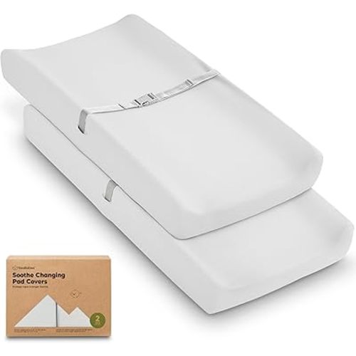2-Pack Organic Changing Pad Covers for Girl,Boy, Neutral - 100% Cotton Changing Table Pad Cover,Soft Baby Nursery Diaper Changing Pad Sheets,Contour Changing Pads Liners,Change Pad Cover (French Gray)