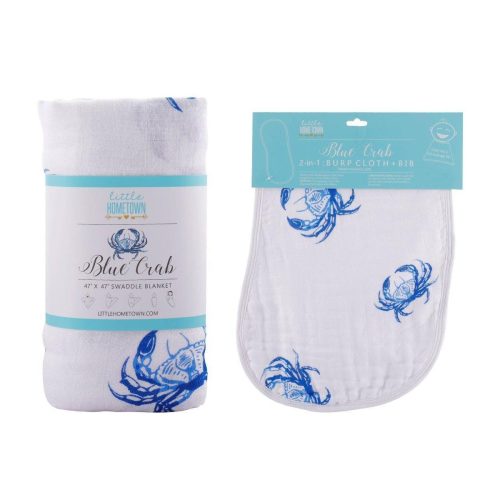 Blue Crab Baby Muslin Swaddle Blanket & Burp Cloth – Little Hometown