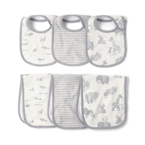 Unisex Baby Animal Bib And Burp Cloth 6-Piece Set - White