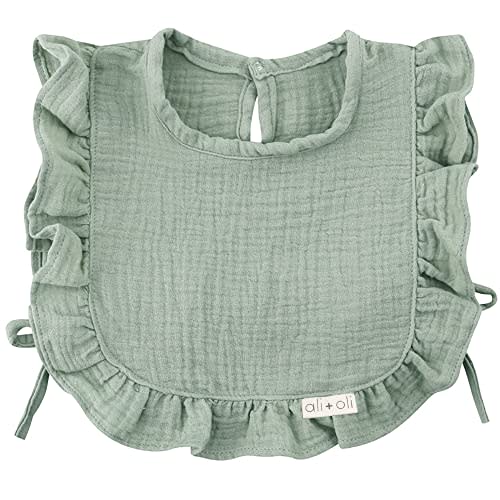 Ali+Oli Snap Baby Bib (Color, Ruffle Edge) - 2-Layer Muslin Bibs, Cloth Bibs, Baby Girl Newborn Essentials for 0-24 Months