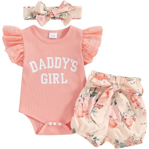 Newborn Baby Girl Clothes Little Sister Ruffle Romper Onesie Ribbed Top Floral Shorts Matching Outfits Set