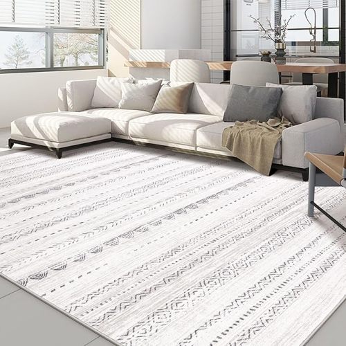8x10 Area Rugs Living Room: Washable Boho Large Neutral Soft Farmhouse Rug Stain Resistant Modern Moroccan Non Slip Indoor Floor Carpet for Bedroom Nursery Kids Playroom Office Dining Room- Gray