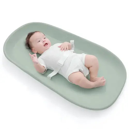 Waterproof Baby Changing Pad in EVA Foam, Wipeable & Quick Clean, Light & Portable, Adjustable Safety Belt & Non-Slip Base, for Diaper/Clothes Changes & Massage, Fits Dresser/Changing Table - Sage