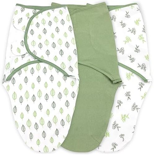 Bublo Baby Swaddles for Newborns – 3-Pack Infant Swaddles 0-3 Months – Adjustable Swaddle Sleep Sack – Soft Organic Cotton Baby Wrap for Safe & Cozy Sleep (Green Leaf)