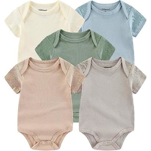 Kiddiezoom Newborn Baby Unisex Cotton One-Piece Bodysuits Baby Gift 5-Pack Baby Clothes