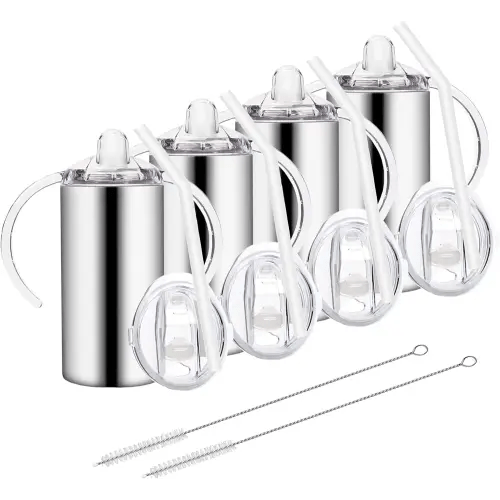 12oz Stainless Steel Sippy Cups for Toddlers with Handles, Spill Proof Double Wall Vacuum Insulated Sippy Cups, Kids Straw Cups with Extra Lids for School, Outdoor, 4 Pack