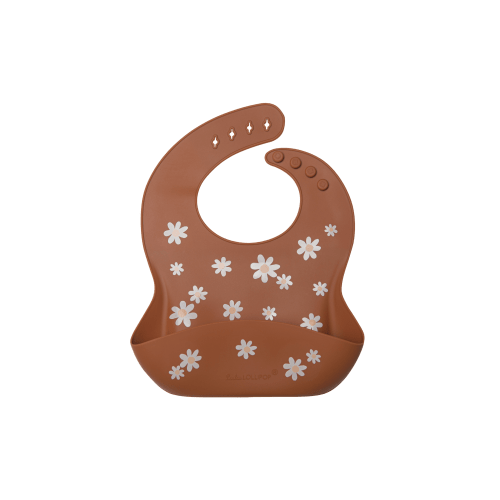 Silicone Bib Printed - Daisy Honey Brown