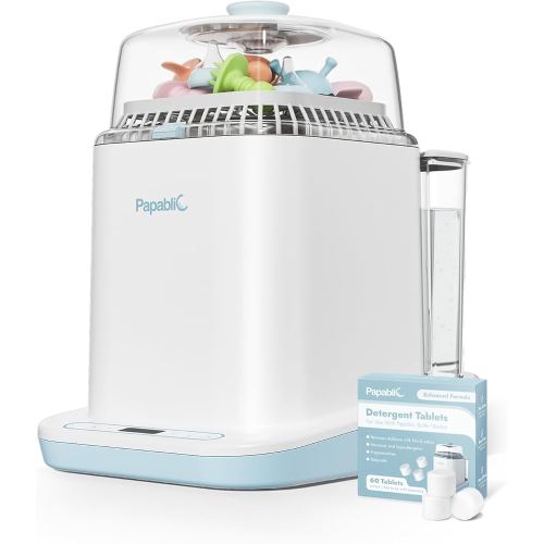 Papablic Bottle Washer Pro, Bottle Washer & Sterilizer & Dryer, 4-in-1 Bottle Washer Sanitizer for Bottles, Pump Parts, C-Section& Baby Essentials - Quick & Clean with 60 Detergent Tablets