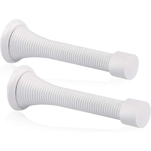 2 Pack Spring Door Stopper White - 3-1/4" Flexible Spring Door Stops with White Rubber Bumper Tips