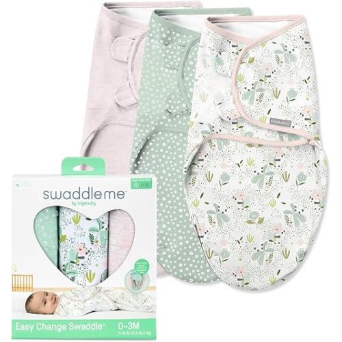 SwaddleMe by Ingenuity Original Swaddle with Easy-Change, 100% Cotton, Improves Sleep & Calms Startle Reflex, 0-3 Months, 3-Pack - Peekaboo Panda