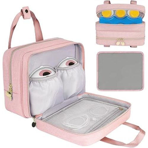 Wearable Breast Pump Bag with Cooler Compatible with Elvie, Momcozy M5/ S12 Pro & Medela Pump in Style, Carrying Case for Breast Pump and Accessories, Pink(Bag Only)