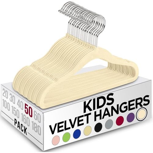 Utopia Home Kids Hangers Velvet (50 Pack) - 11 Inch Durable Baby Hangers for Closet - Perfect Toddler Hangers Non Slip for Everyday Use (Ivory) - Pack of 50