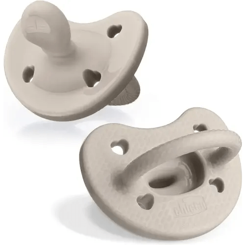 Chicco PhysioForma Luxe Silicone One Piece Pacifier for Babies Aged 6-16m | Fashion Textured Shield | BPA & Latex Free | Reusable Sterilizing Case | Grey, 2pk