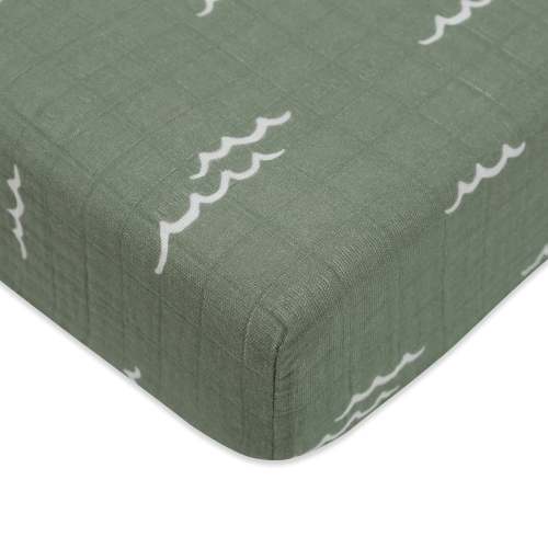 Crib Sheet in GOTS Certified Organic Muslin Cotton - Moss Stripe