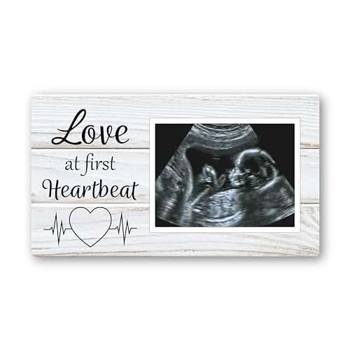Love at First Heartbeat Ultrasound Picture Frames Fridge Magnet, Rustic Keepsake Sonogram Picture Frame, Nursery New Mom Gifts, Baby Shower Gifts, Newborn Essentials Must Haves, Protective Photo Frame
