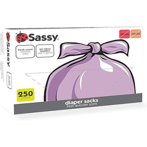 Sassy 250 Count Disposable Diaper Sacks, Lavender Scented, Easy-To-Tie, Diaper Disposal or Pet Waste Bags
