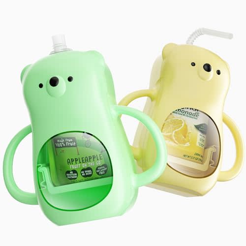 Perjoy Pouch Holder No Squeeze, 2 Pack Self-Feed Baby Pouch Holder, BPA Free Adjusting Fits Most Sizes Baby Food Yogurt Applesauce Pouches, Juice Box Holder No Spill, Handle Easy to Grip