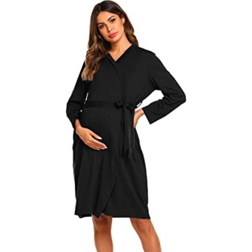 Ekouaer Maternity Robe 3 in 1 Labor Delivery Nursing Gown Hospital Breastfeeding Dress/Bathrobe (size M, black)