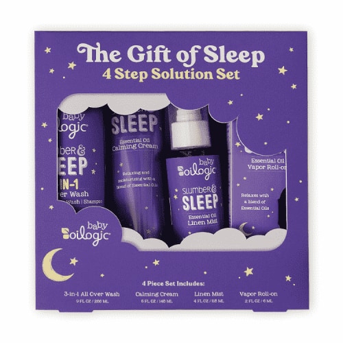 Oilogic, Baby Sleep Bundle, Essential Oil Roll on .2 oz, Vapor Bath 9 oz, Calming Cream 6 oz, Linen Mist, 4 oz