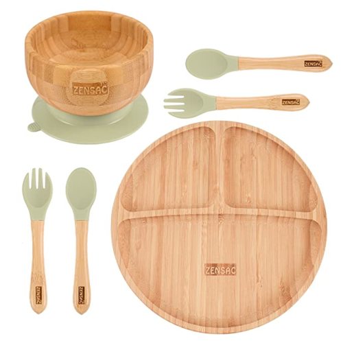 6PCS Bamboo Baby Feeding Set, Green-6pcs