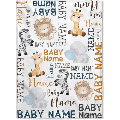 FLOCHIL Personalized Baby Blankets, Custom Baby Blanket - Baby Blanket with Name for Boys, Best Gift for Newborn Elephants Flush Fleece (30x40) (Monogram)