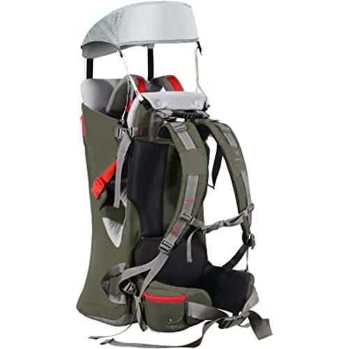 Baby Backpack Carrier, Ergonomic Child Carrier Hiking with Sun Canopy, Safe Toddler Hiking Backpack Carrier with Large Storage Space&Insulated Pocket, Adjustable Padded Child Seat