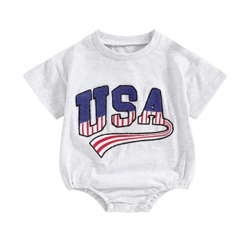 Twopumpkin 4th of July Baby Boy Girl Outfit Newborn Toddler Bubble Romper Retro Fourth Of July Clothes
