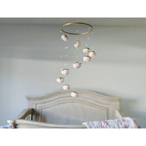 Pink Peony Baby Mobile with Crystals - Handmade Nursery Decor- Floral and Gem Mobile - Blush Crib Mobile - Spinning Mobile - Mobile Bebe