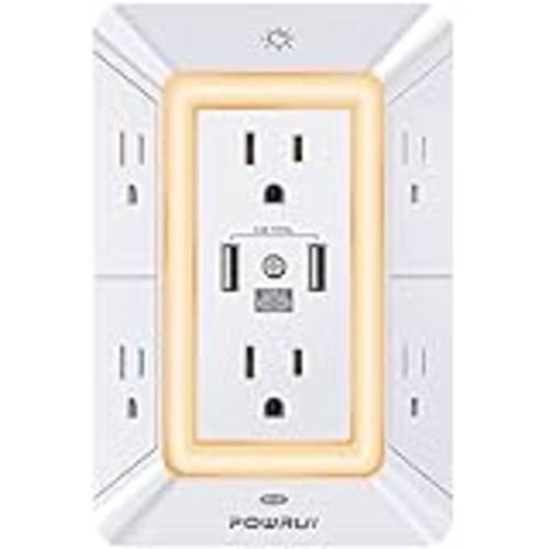 Wall Charger, Surge Protector, QINLIANF 5 Outlet Extender with 4 USB Charging Ports (4.8A Total) 3-Sided 1680J Power Strip Multi Plug Adapter Spaced for Home Travel Office (3U1C) : Everything Else