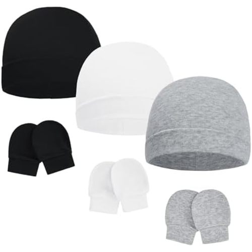 American Trends Baby Beanies for Boys Girls Newborn Infant Hat with Mittens Cute Cotton Hospital Hats for 0-6 Months