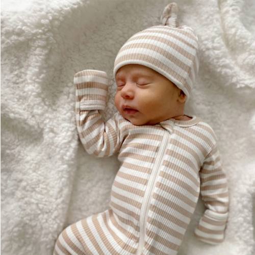 Tan Stripe / Organic Ribbed Beanie – SpearmintLOVE