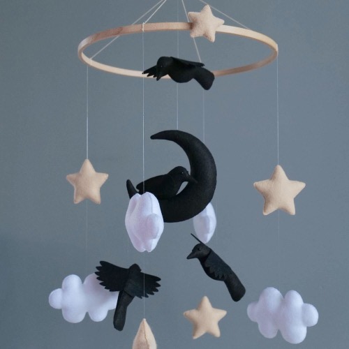 Goth baby mobile Gothic nursery decor Baby witch Raven mobile for baby goth Imaginative mobile Black baby mobile