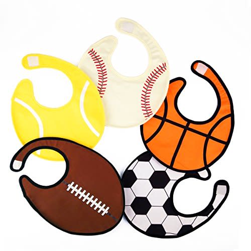 zebrum Waterproof Baby Boy Sports Bibs,Triple Layer-Cotton Front,Plastic Liner,Polyester Fleece Back,Highly Absorbent Drooling Burp Cloths for Boys Girls(5bibs)