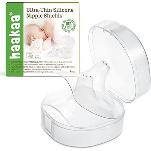 haakaa Nippleshield Silicone Nipple Shields for Breastfeeding with Carry Case Ultra-Thin Super-Soft (18mm, 2pk)