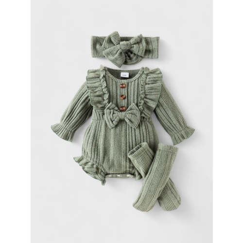 3 pc Baby Girl Ruffle Trim Bodysuit & Headband & Socks