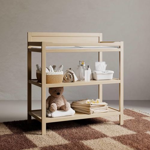 Storkcraft Alpine Changing Table (Driftwood) - Includes Water Resistant Changing Pad with Safety Strap, 2 Open Shelves for Storage