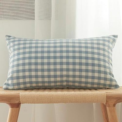 vctops Blue Buffalo Check Plaid Decorative Throw Pillow Covers 12x20 Inch Farmhouse Gingham Lumbar Cushion Cover Pillowcase for Sofa Bedroom Couch (Blue Plaid,12"x20")