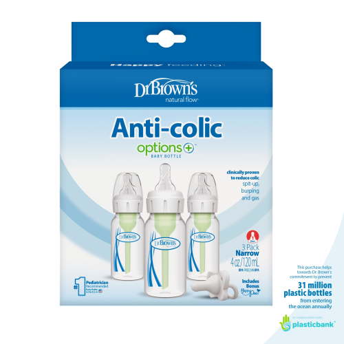 Dr. Browns Natural Flow Anti-Colic Options+ Narrow Baby Bottle, 4oz, Slow Flow, 0m+, 3 Pack