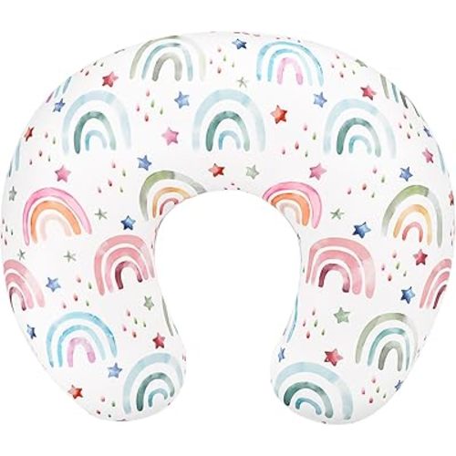Nursing Pillow Cover, Breastfeeding Pillow Cover for Baby Girls Boys, Soft Stretchy Nursing Pillowcase for Infant Newborn, Removable Slipcover for Nursing Pillows, RainbowStar(Only Cover)