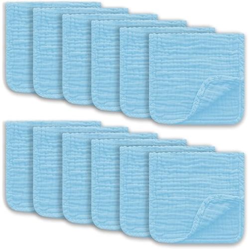 Muslin Burp Cloths Large 100% Cotton Hand Washcloths for Boys & Girls, Baby Essentials Extra Absorbent and Soft Burping Rags for Newborn Registry (Aqua, 12-Pack, 20" X10")