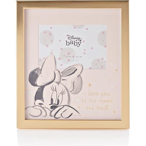 Happy Homewares Pink and Gold Photo Frame I Love You to The Moon and Back 6" x 4" Photo Frame Minnie Mouse - Gift for a Lover - Officially Licensed