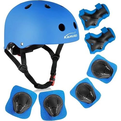 KAMUGO Kids Bike Helmet, Toddler Helmet for Ages 2-8 Boys Girls with Sports Protective Gear Set Knee Elbow Wrist Pads for Skateboard Cycling Scooter Rollerblading