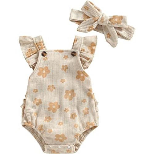 Hnyenmcko Newborn Baby Boy Girls Clothes Infant Rainbow Romper Waffle Ruffled Sleeveless Backless Bodysuit Jumpsuit Outfit