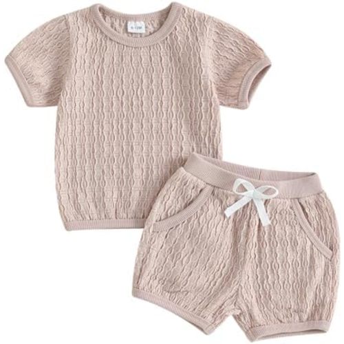 Fernvia Toddler Baby Girl Summer Clothes Solid Jacquard Short Sleeves T-Shirt Tops + Shorts 3 6 9 12 18 24 Months Outfits Set