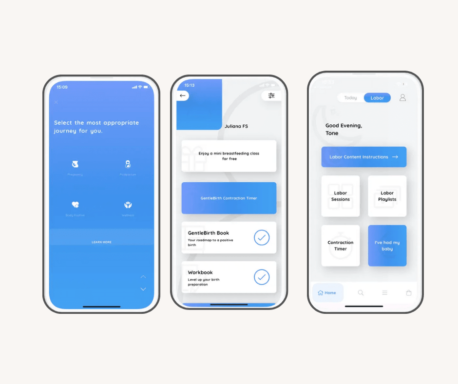 Gentlebirth app screenshot.