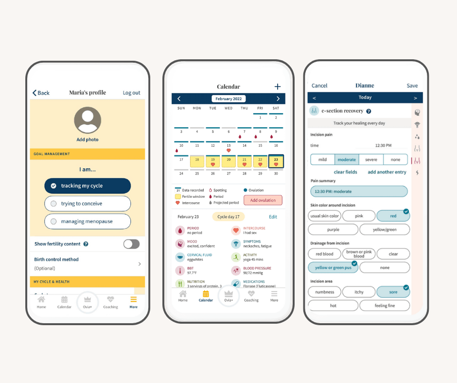 Ovia app screenshots.
