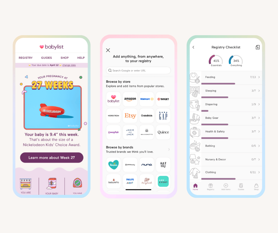 Babylist App screenshots.